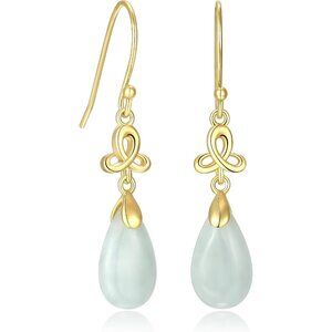 ✨Women Sterling Silver Gold Plated Teardrop Jade Celtic Drop Earrings Jewelry